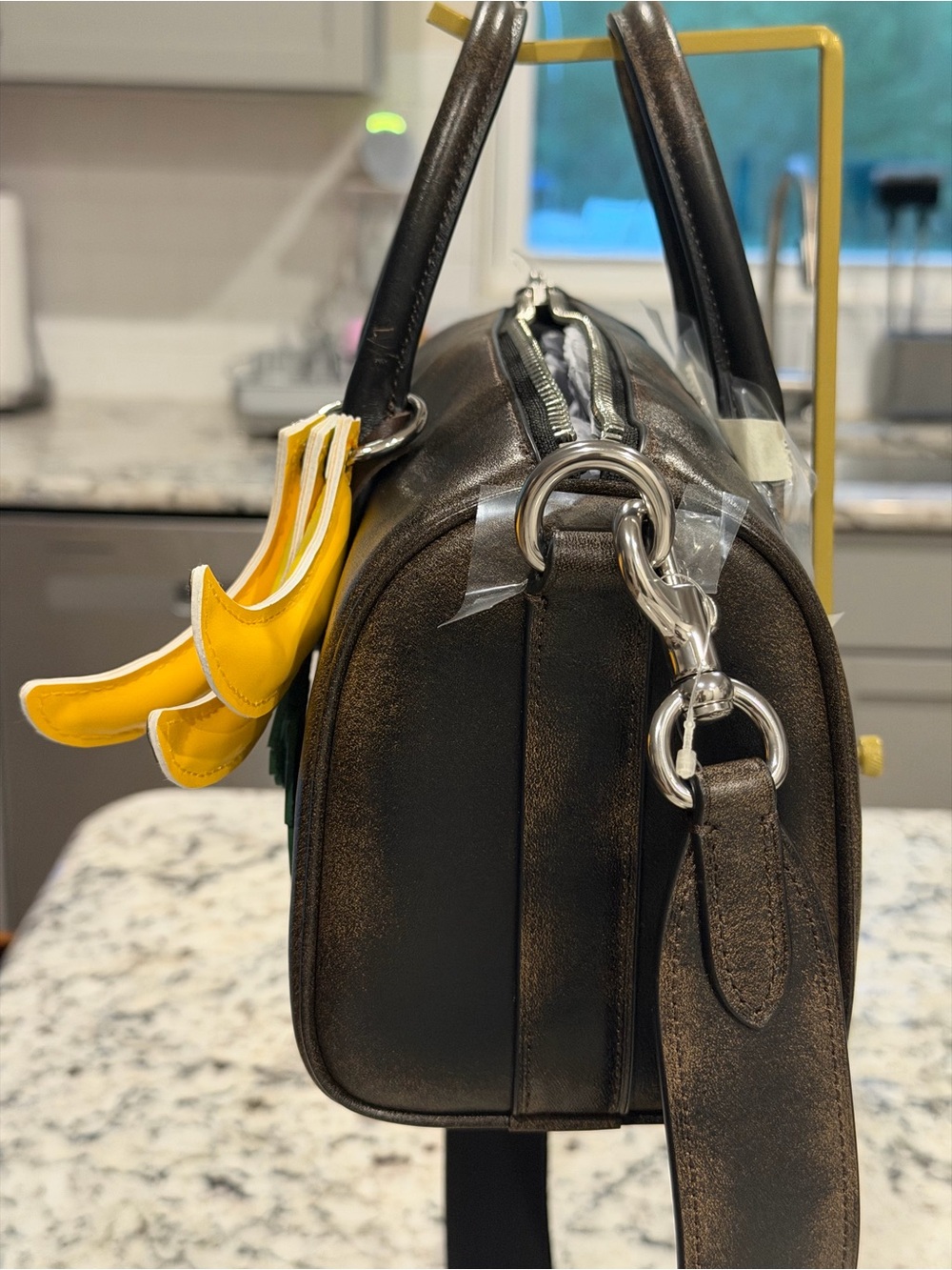 Coach Black Leather Satchel with Yellow Banana and Green Leaf Charms - Picture 6 of 7